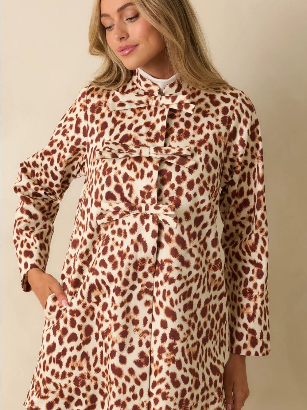 PROSPERINA Leopard Print Toggle Coat - Cream & Brown